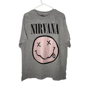 Nirvana Band Tee Smiley Grunge Retro Oversized Distressed Gray Size 1X NWOT